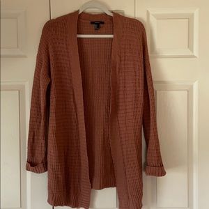 Forever 21 Rustic Coral Mid-Length Cardigan